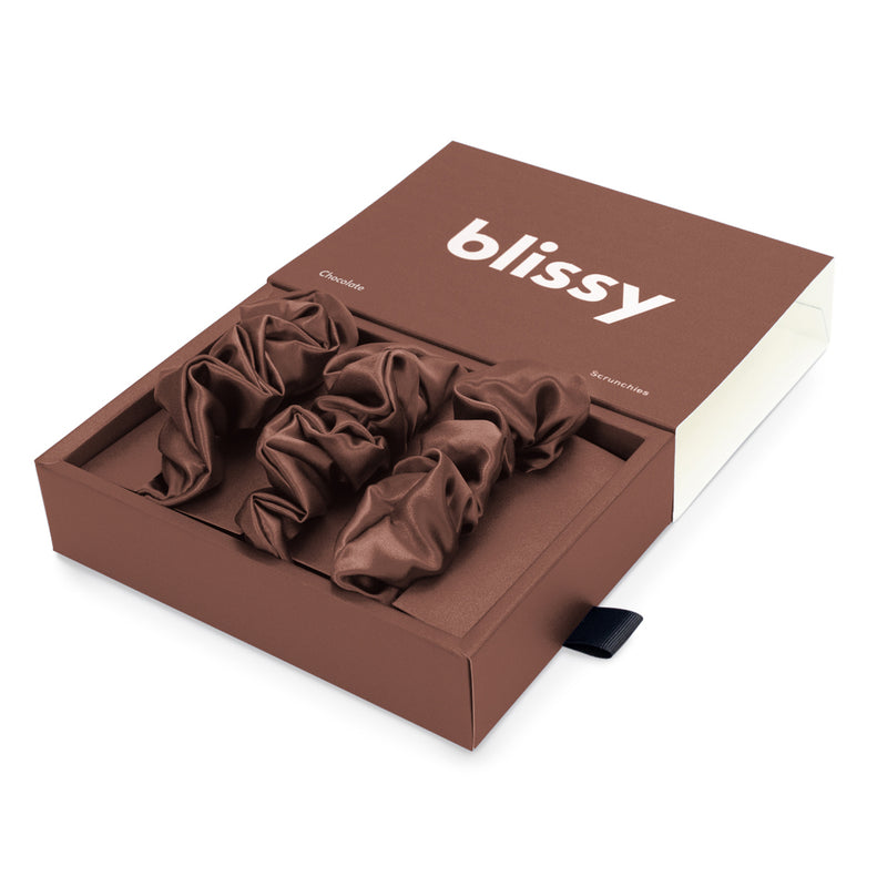 Blissy Chocolate Blissy Scrunchies – 22 Momme Mulberry Silk, 100% Silk