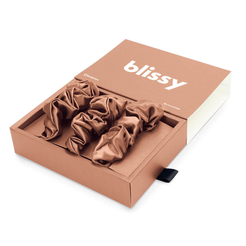 Blissy Cinnamon Blissy Scrunchies – 22 Momme Mulberry Silk, 100% Silk