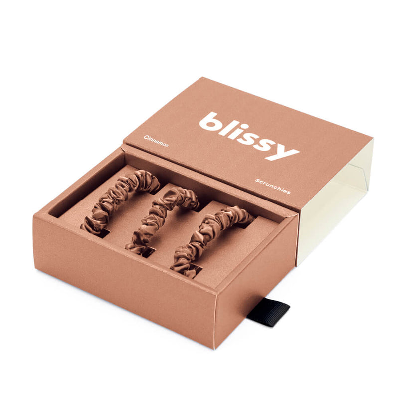 Blissy Cinnamon Blissy Skinny Scrunchies – 22 Momme Mulberry Silk, 100% Silk