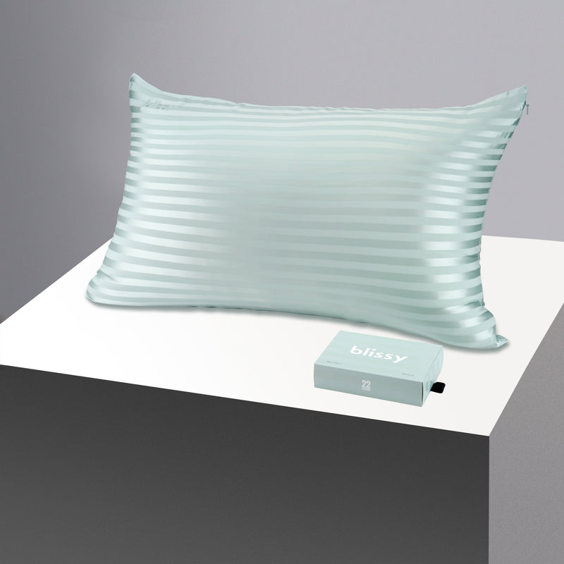 Blissy King Mint Striped Pillowcase – 22 Momme Mulberry Silk, 100% Silk