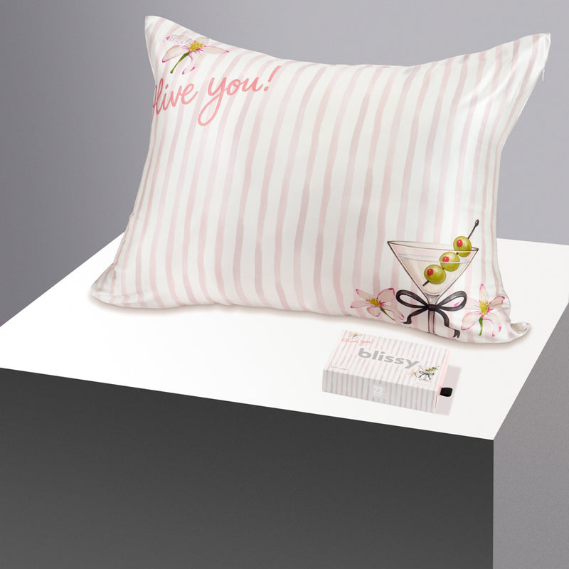 Blissy Standard Olive You Pillowcase – 22 Momme Mulberry Silk, 100% Silk