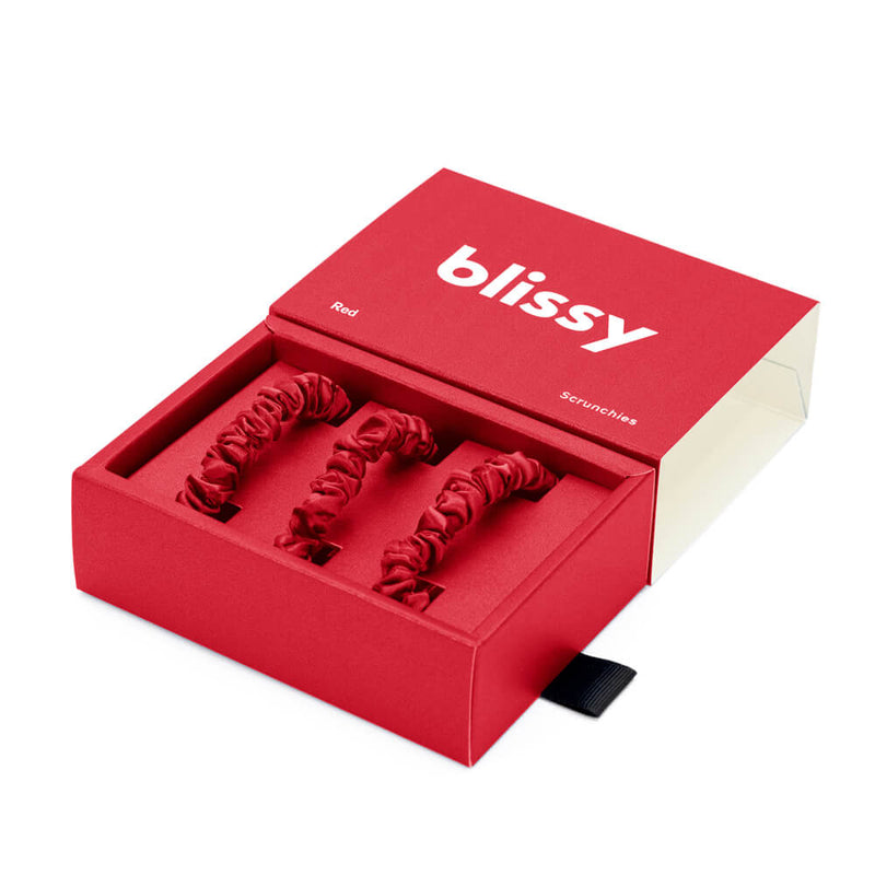 Blissy Red Blissy Skinny Scrunchies – 22 Momme Mulberry Silk, 100% Silk
