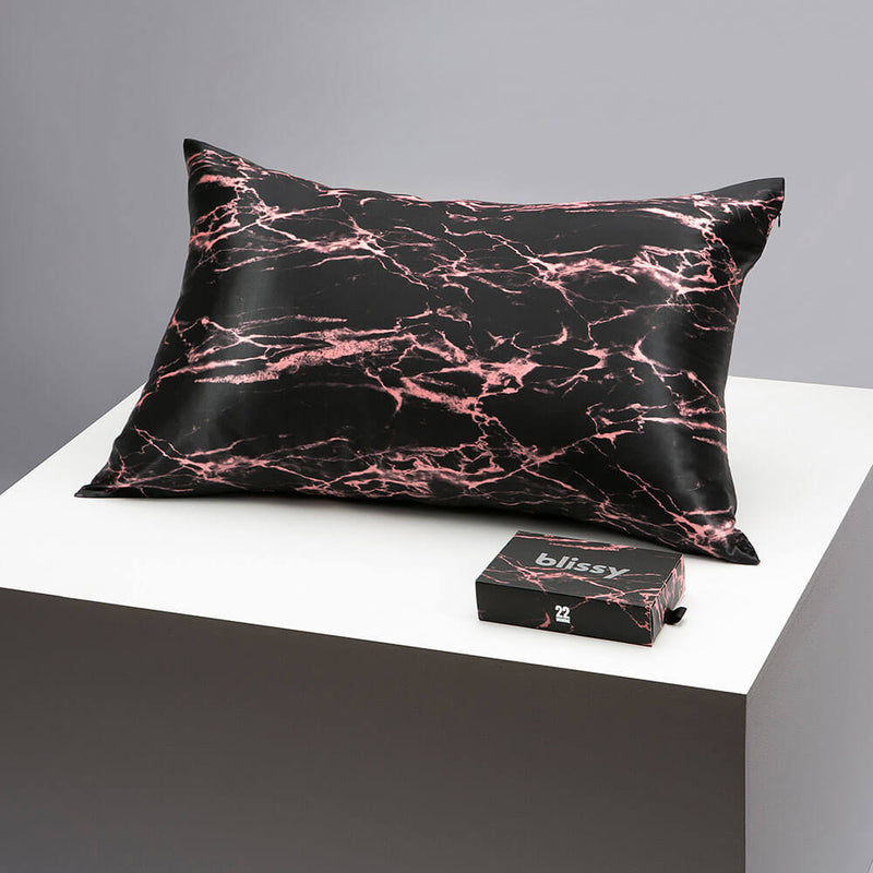Blissy King Rose Black Marble Pillowcase – 22 Momme Mulberry Silk, 100% Silk