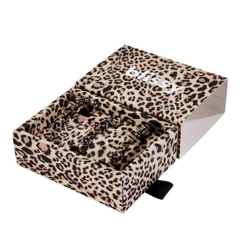 Blissy Leopard Blissy Skinny Scrunchies – 22 Momme Mulberry Silk, 100% Silk