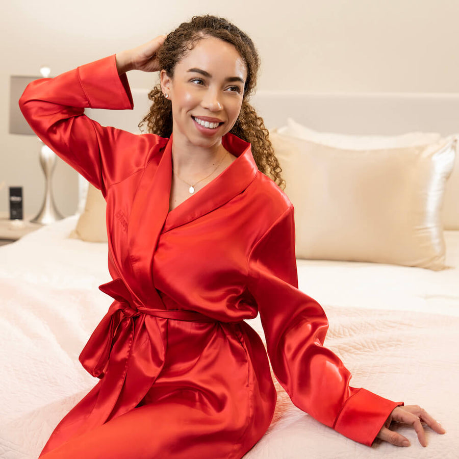 Blissy Classic Silk Robe - Red