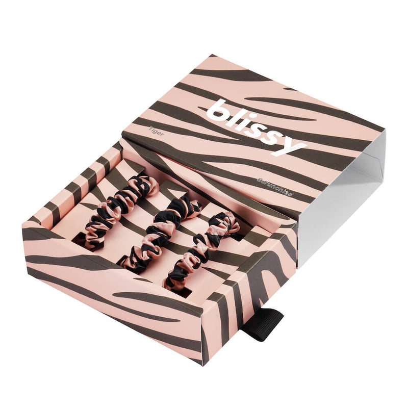 Blissy Tiger Blissy Skinny Scrunchies – 22 Momme Mulberry Silk, 100% Silk