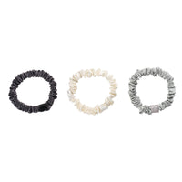 Blissy White, Gray, Silver Blissy Skinny Scrunchies Lifestyle – Mulberry Silk