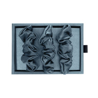 Ash Blue Blissy Scrunchies Close-Up – Blissy 22 Momme Silk