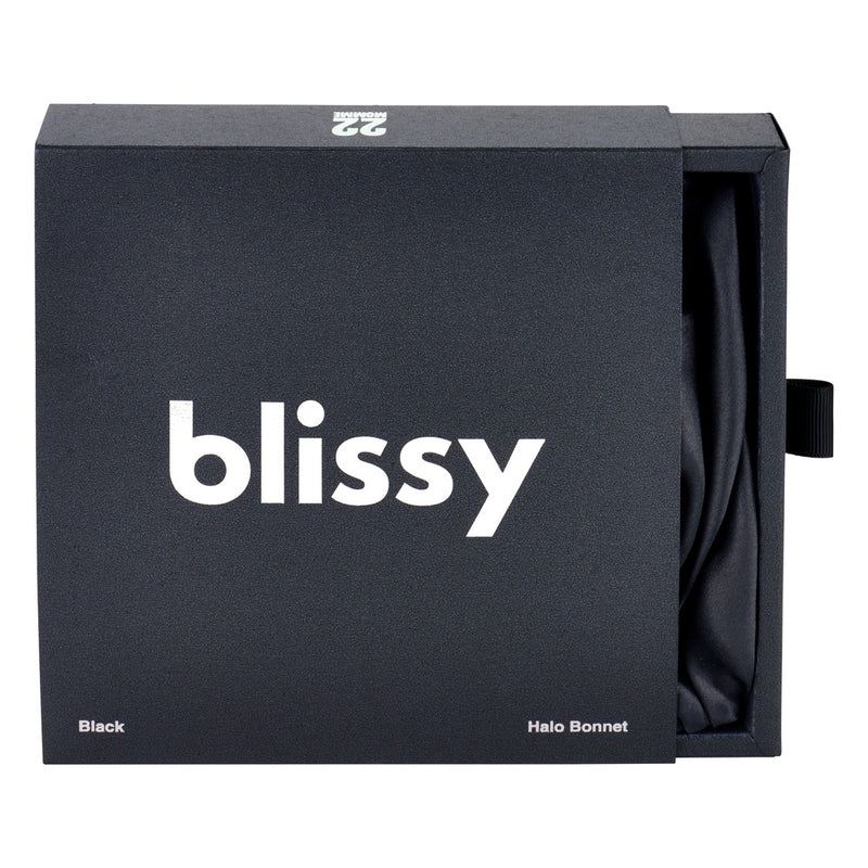 Black Blissy Halo Bonnet Close-Up – Blissy 22 Momme Silk