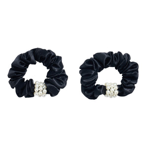 Blissy Mulberry Silk Blissy Petite Pearl Scrunchies – Black