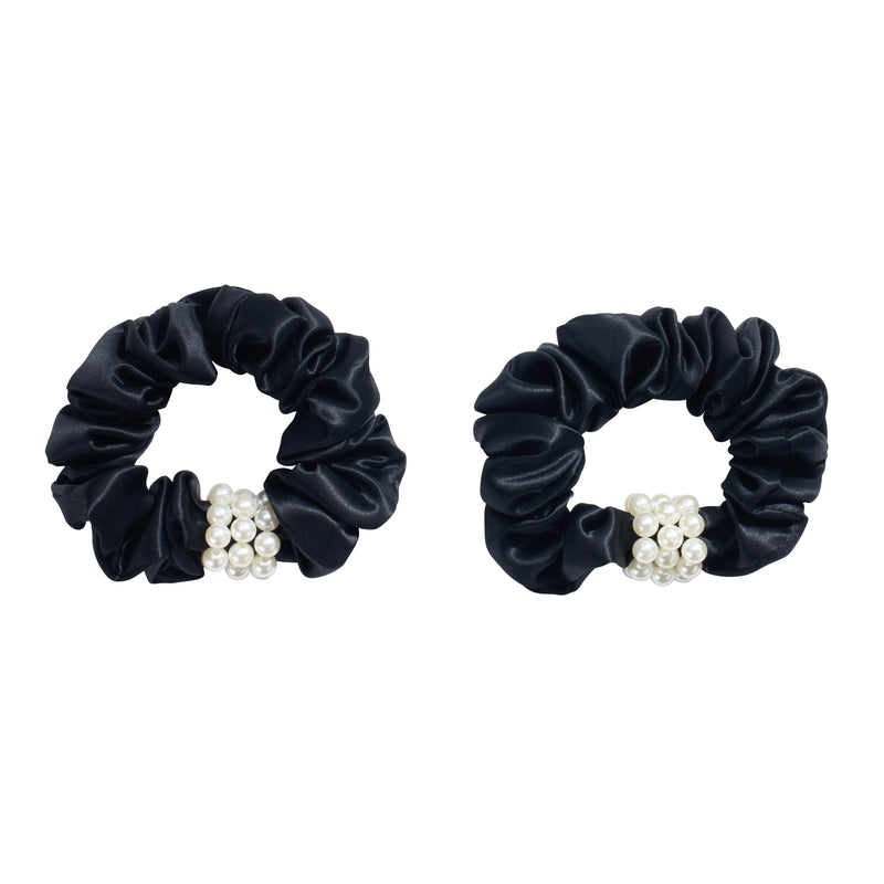 Blissy Mulberry Silk Blissy Petite Pearl Scrunchies – Black