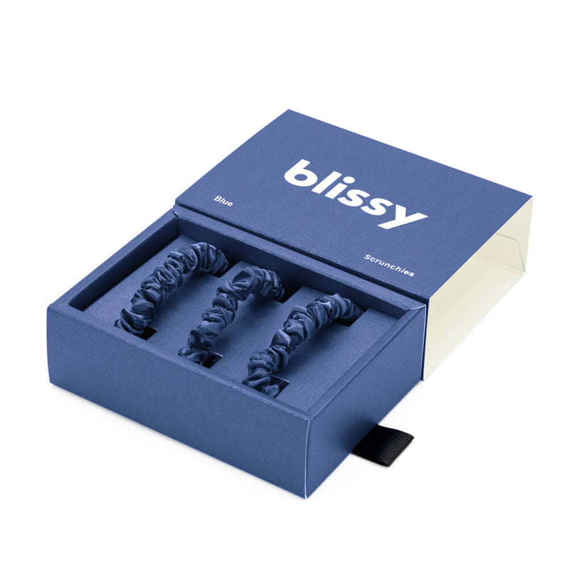 Blissy Mulberry Silk Blissy Silk Skinny Scrunchies (3-Pack) – 100% Mulberry Silk Hair Ties