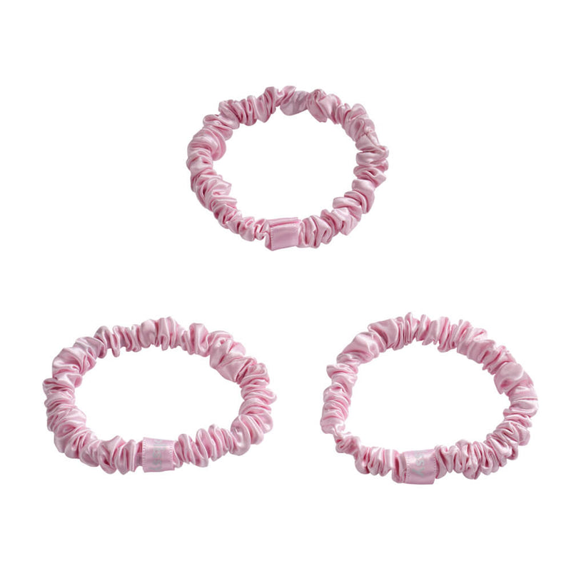 Blush Blissy Skinny Scrunchies Close-Up – Blissy 22 Momme Silk