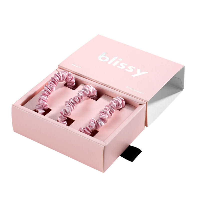 Blissy Blush Blissy Skinny Scrunchies – 22 Momme Mulberry Silk, 100% Silk