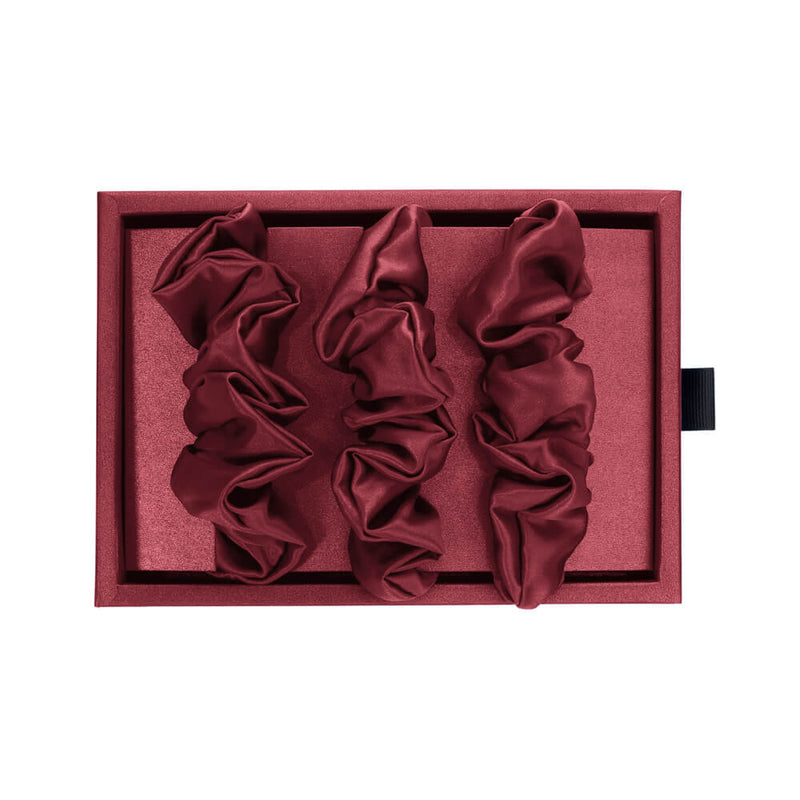 Burgundy Blissy Scrunchies Close-Up – Blissy 22 Momme Silk