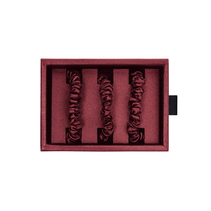 Burgundy Blissy Skinny Scrunchies Close-Up – Blissy 22 Momme Silk