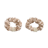 Champagne Blissy Petite Pearl Scrunchies Close-Up – Blissy 22 Momme Silk
