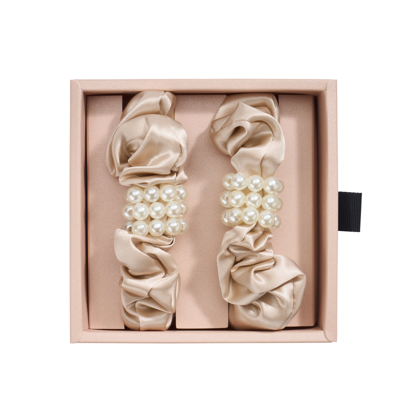 Blissy Mulberry Silk Blissy Petite Pearl Scrunchies – Champagne