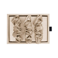 Champagne Blissy Scrunchies Close-Up – Blissy 22 Momme Silk