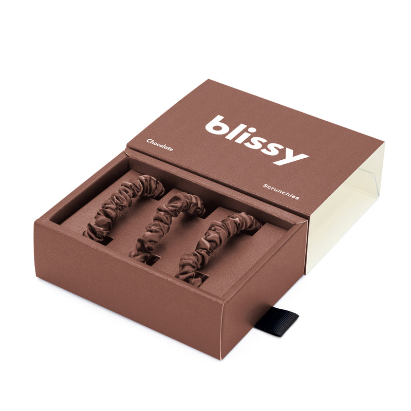 Blissy Chocolate Blissy Skinny Scrunchies – 22 Momme Mulberry Silk, 100% Silk