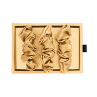 Gold Blissy Scrunchies Close-Up – Blissy 22 Momme Silk