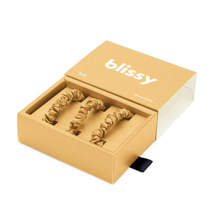 Blissy Gold Blissy Skinny Scrunchies – 22 Momme Mulberry Silk, 100% Silk