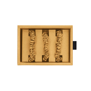 Blissy Gold Blissy Skinny Scrunchies Lifestyle – Mulberry Silk