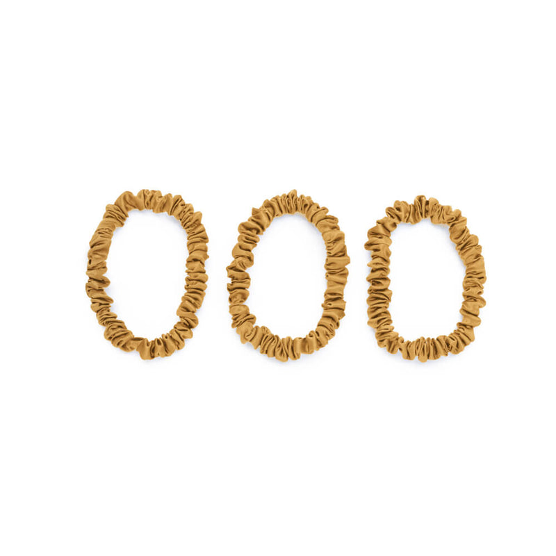 Gold Blissy Skinny Scrunchies Close-Up – Blissy 22 Momme Silk