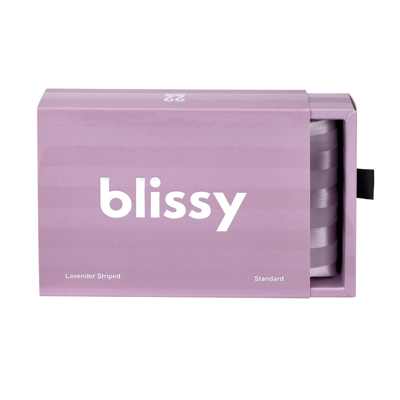 Lavender Striped Pillowcase Close-Up – Blissy 22 Momme Silk