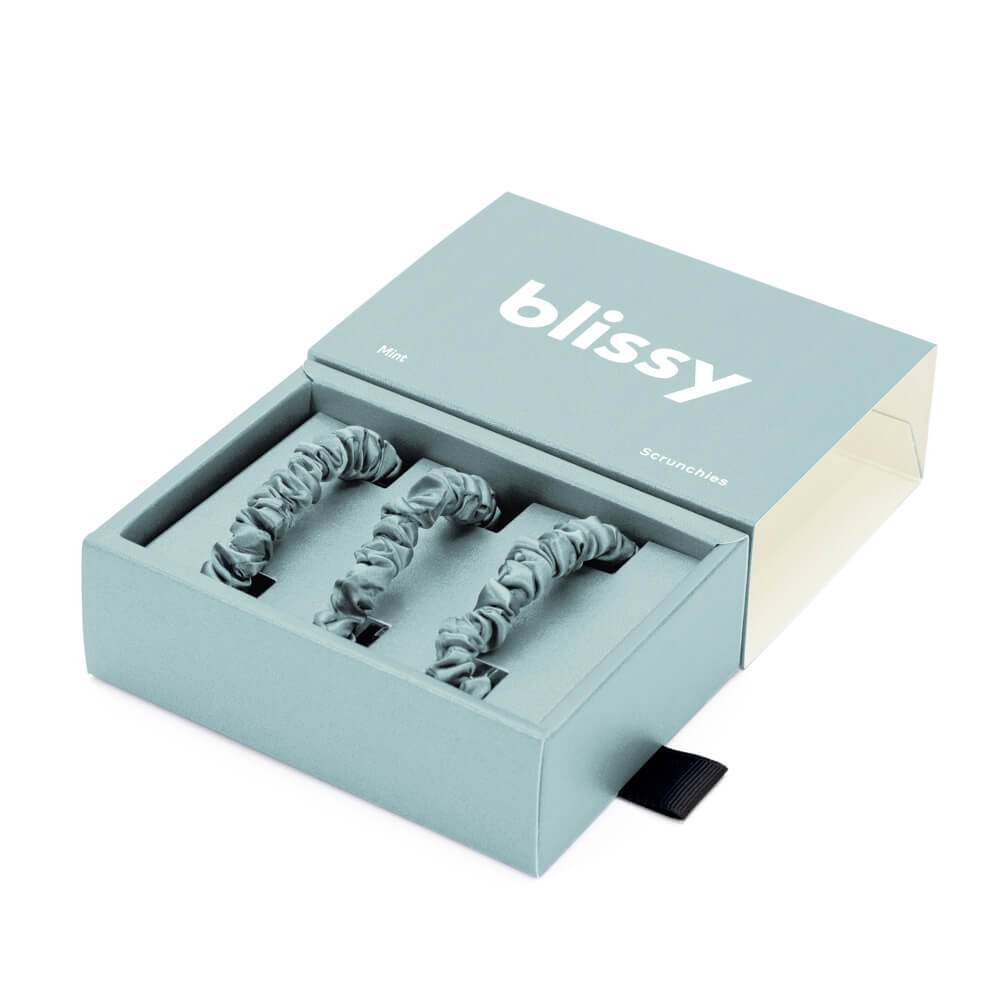 Blissy Mint Blissy Skinny Scrunchies – 22 Momme Mulberry Silk, 100% Silk