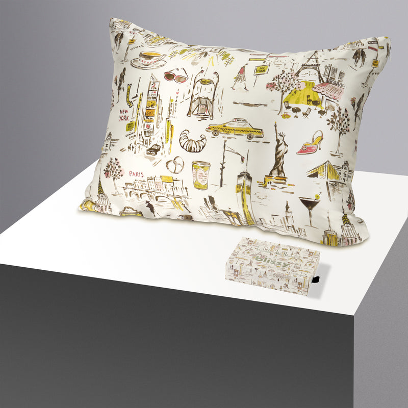 Blissy Queen Ny To Paris Pillowcase – 22 Momme Mulberry Silk, 100% Silk