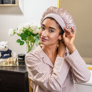 Pink Blissy Halo Bonnet Close-Up – Blissy 22 Momme Silk