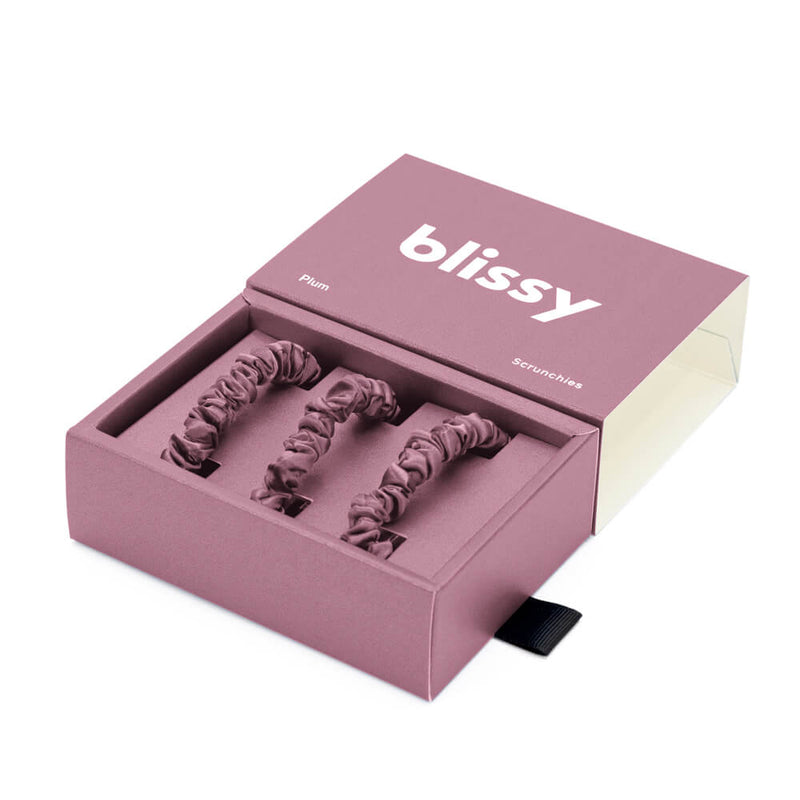 Blissy Plum Blissy Skinny Scrunchies – 22 Momme Mulberry Silk, 100% Silk