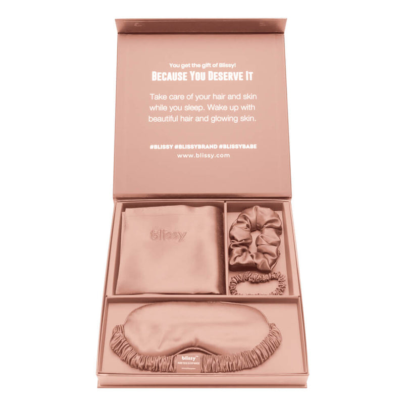 Rose Gold Blissy Dream Set Close-Up – Blissy 22 Momme Silk