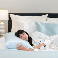 Sky Blue Pillowcase Close-Up – Blissy 22 Momme Silk