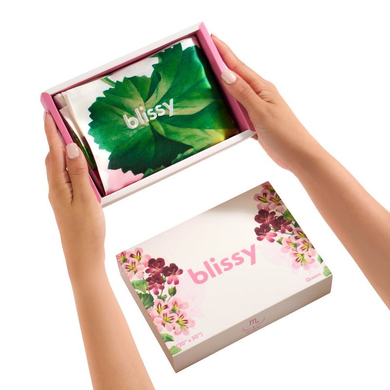 Blissy Zodiac Flower Silk Pillowcase Detail – King