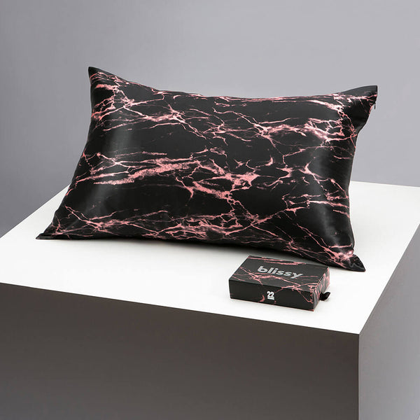 Blissy King Rose Black Marble Pillowcase – 22 Momme Mulberry Silk, 100% Silk