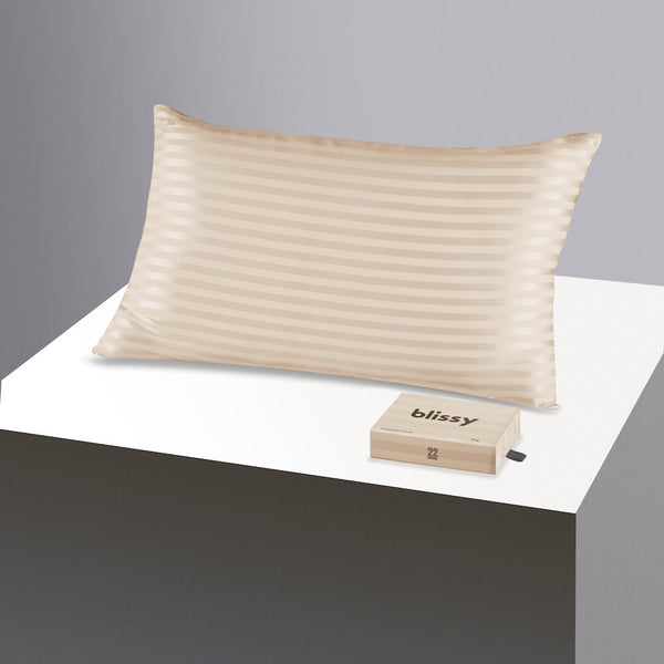 Blissy Queen Champagne Striped Pillowcase – 22 Momme Mulberry Silk, 100% Silk