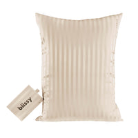 Blissy Champagne Striped Silk Pillowcase Detail – Queen