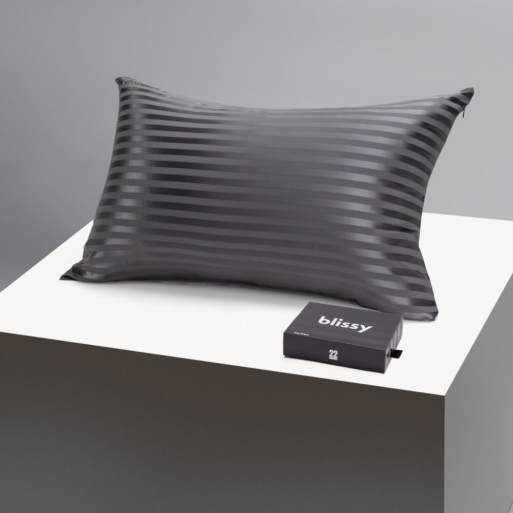 Blissy Standard Grey Striped Pillowcase – 22 Momme Mulberry Silk, 100% Silk