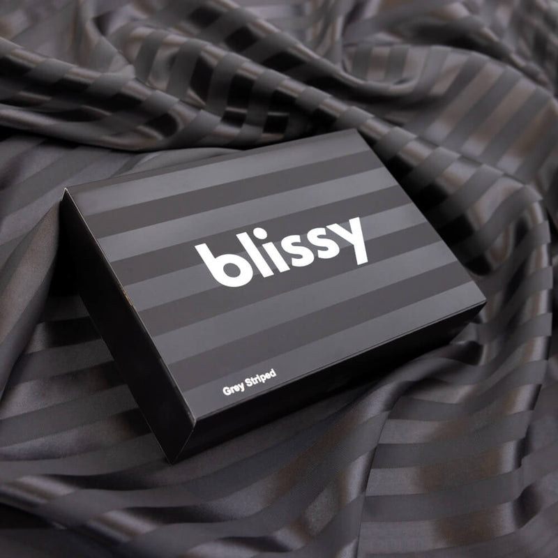 Blissy Grey Striped Silk Pillowcase Detail – Queen