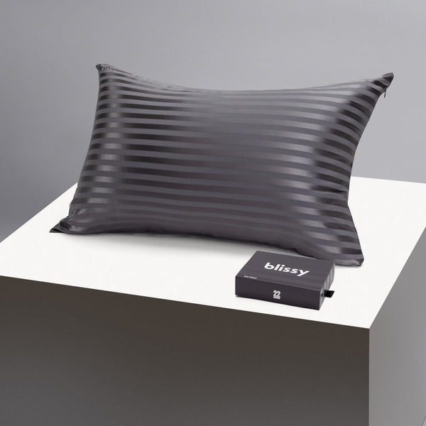 Blissy Queen Grey Striped Pillowcase – 22 Momme Mulberry Silk, 100% Silk