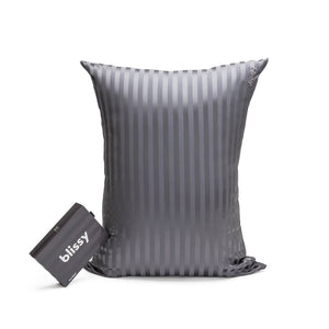 Blissy Queen Grey Striped Pillowcase Lifestyle – Mulberry Silk