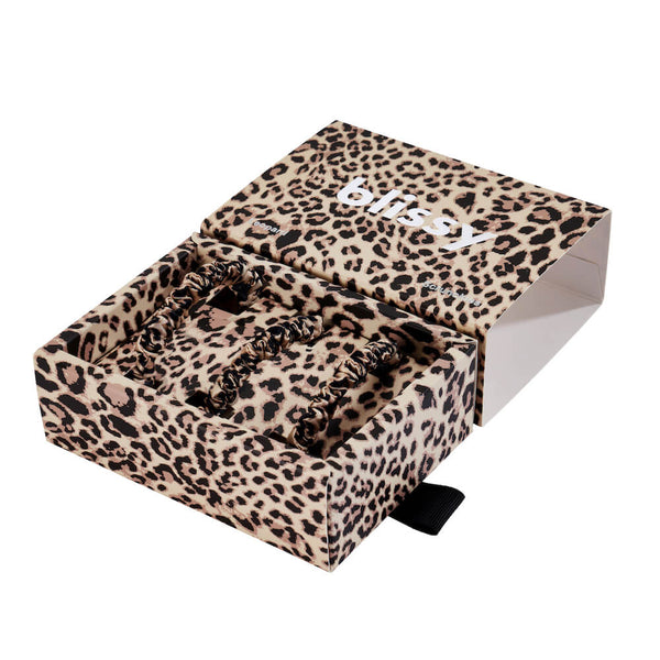 Blissy Leopard Blissy Skinny Scrunchies – 22 Momme Mulberry Silk, 100% Silk
