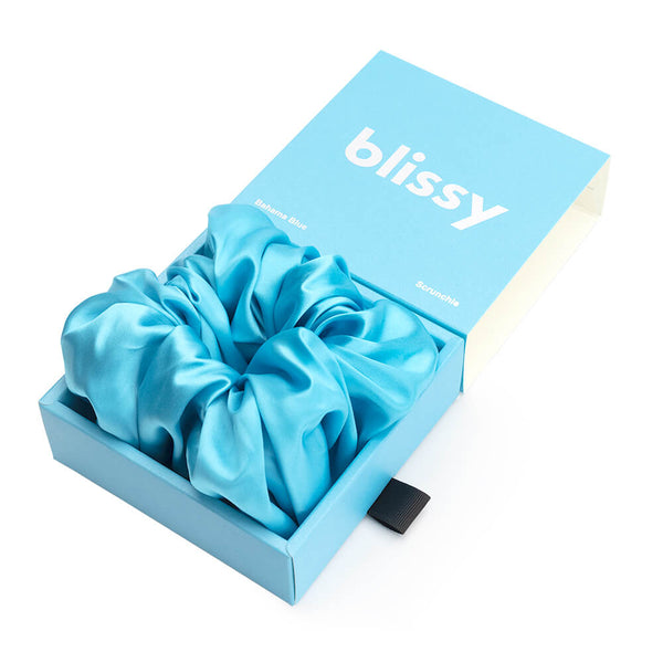 Blissy Bahama Blue Blissy Oversized Scrunchie – 22 Momme Mulberry Silk, 100% Silk