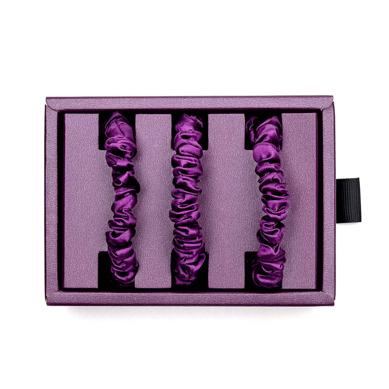 Blissy Royal Purple Blissy Skinny Scrunchies Lifestyle – Mulberry Silk