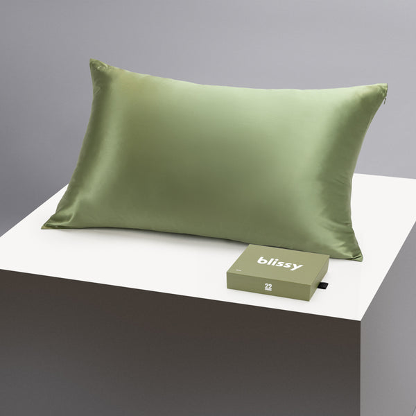 Blissy Queen Olive Pillowcase – 22 Momme Mulberry Silk, 100% Silk