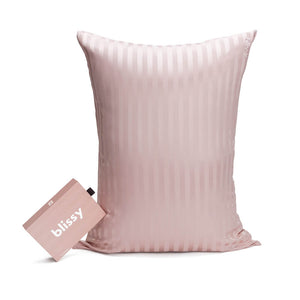 Blissy Queen Pink Striped Pillowcase Lifestyle – Mulberry Silk