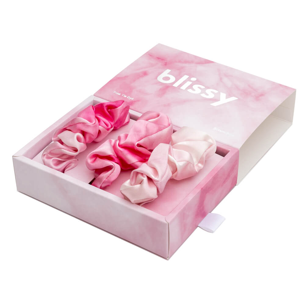 Blissy Pink Tie-Dye Blissy Scrunchies – 22 Momme Mulberry Silk, 100% Silk