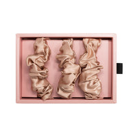 Rose Gold Blissy Scrunchies Close-Up – Blissy 22 Momme Silk